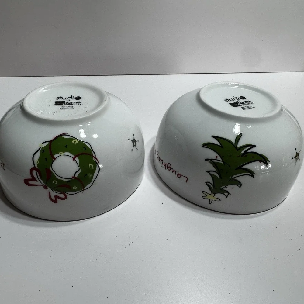 Studio JCPenny Bowls Jingle Santa's Christmas Bowls Set of 2 Dashing Throw Snow
